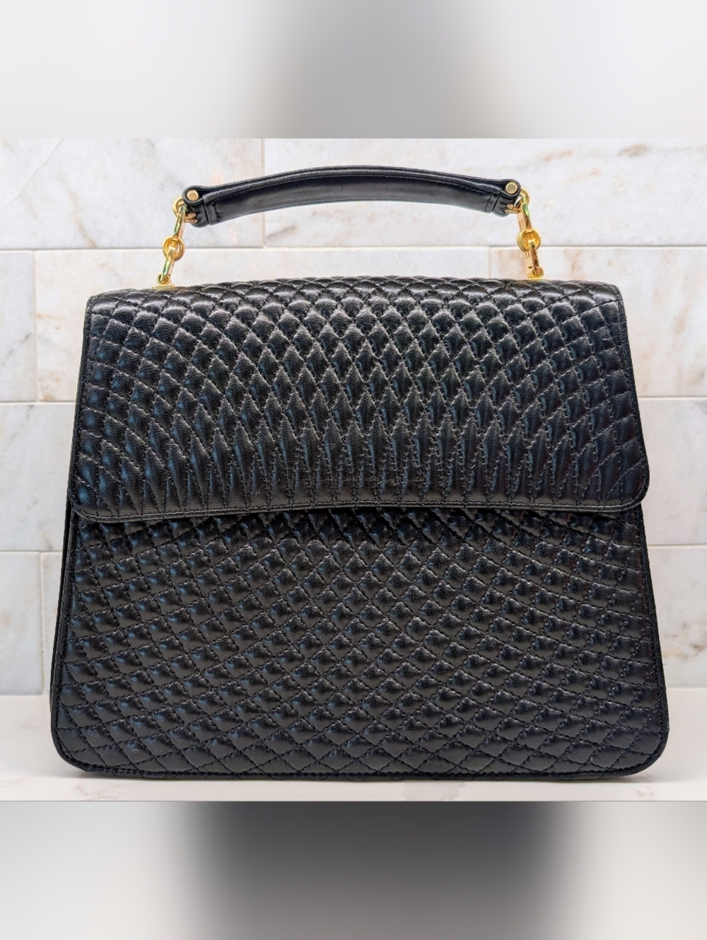 Bally Quilted Top-Handle Leather Bag